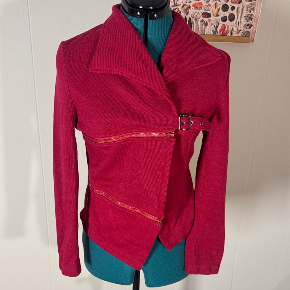 Chic Red Asymmetrical Leather Jacket